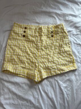 Women’s Yellow Gingham High-Waist Shorts
